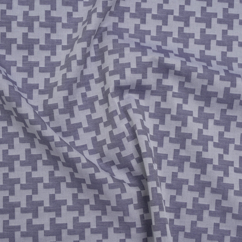 Cotton Twill Shirting - Dark Blue and White Geometric Pinwheels - Deadstock