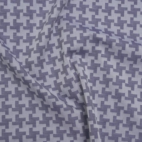 Cotton Twill Shirting - Dark Blue and White Geometric Pinwheels - Deadstock
