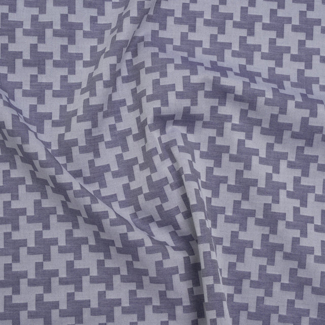 Cotton Twill Shirting - Dark Blue and White Geometric Pinwheels - Deadstock