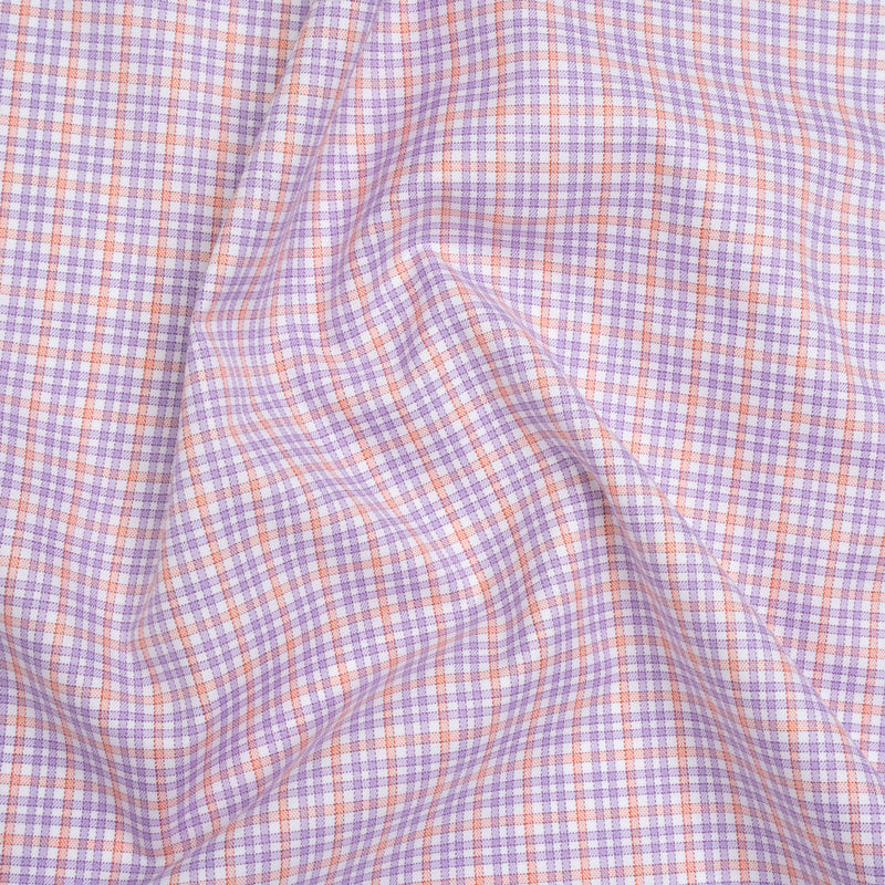 Cotton Twill Shirting - Light Purple, Peachy Orange and White Checks - Designer Deadstock