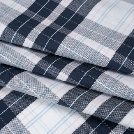 Cotton Oxford Shirting - Navy, Light Blue and Pale Pink Plaid - Deadstock