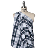 Cotton Oxford Shirting - Navy, Light Blue and Pale Pink Plaid - Deadstock