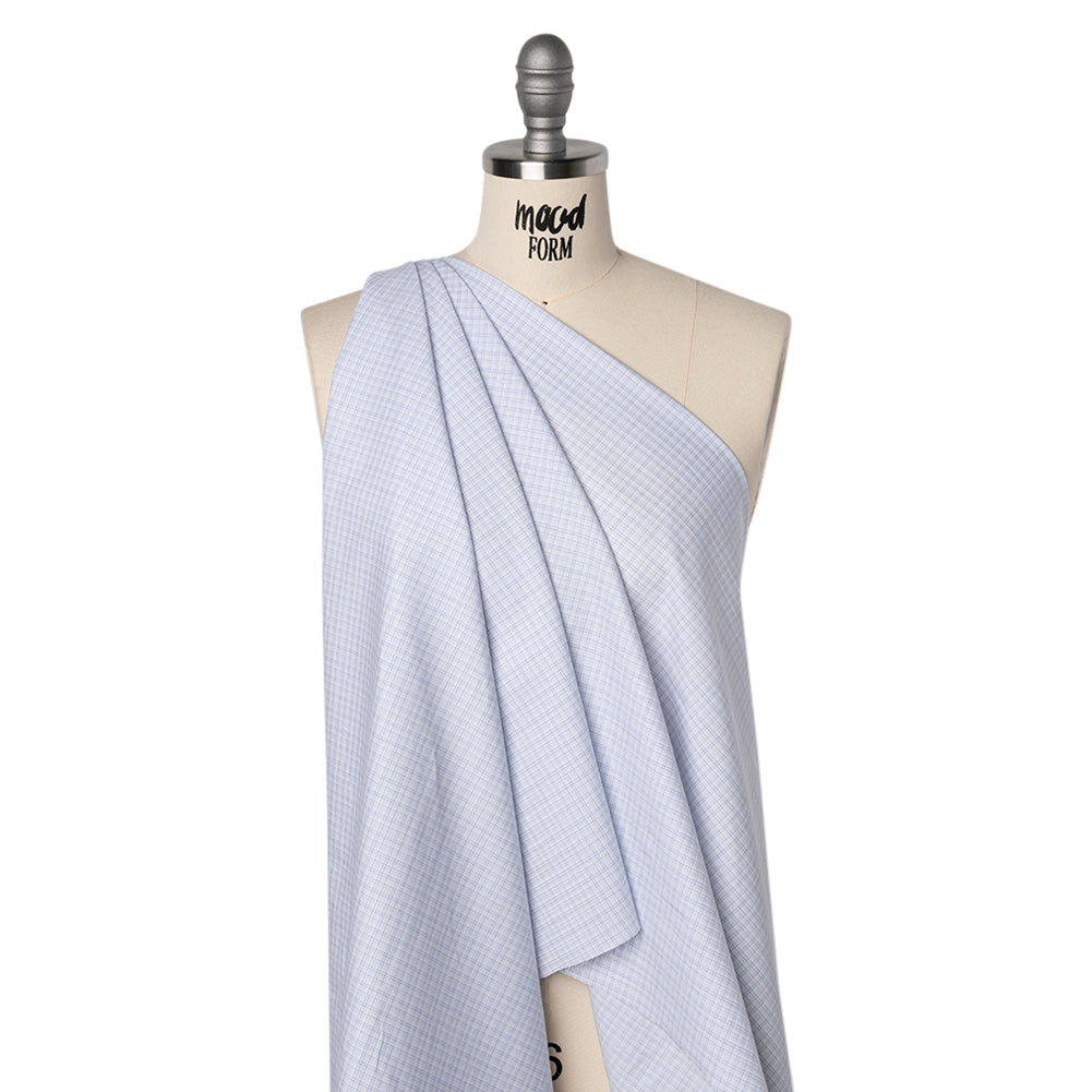 Cotton Twill Shirting - Pale Blue, Navy and White Plaid - Deadstock
