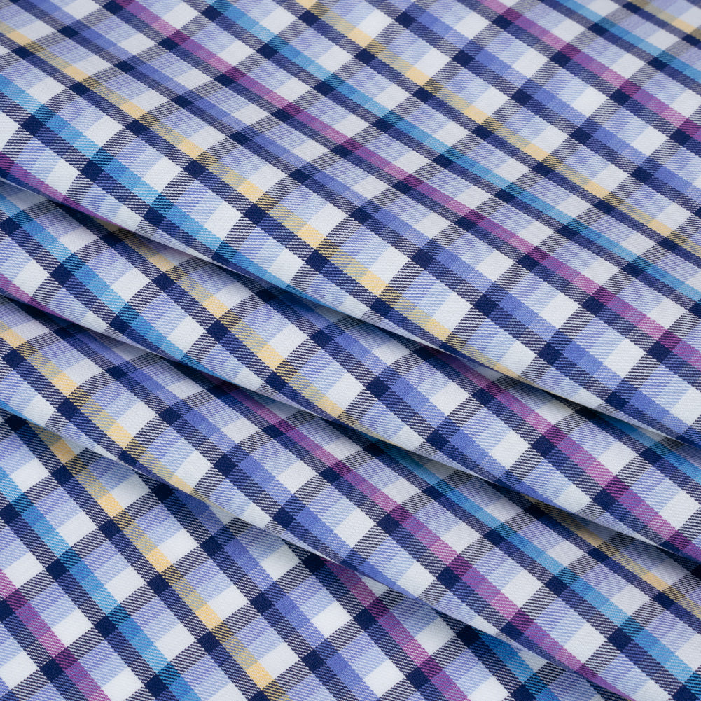 Cotton Twill Shirting - Blue, Magenta and Yellow Plaid - Deadstock
