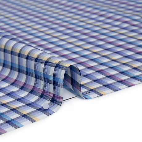 Cotton Twill Shirting - Blue, Magenta and Yellow Plaid - Deadstock