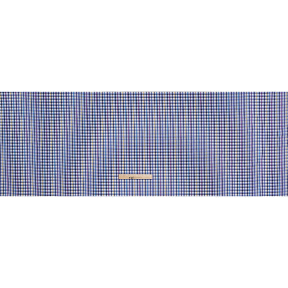 Cotton Twill Shirting - Blue, Magenta and Yellow Plaid - Deadstock