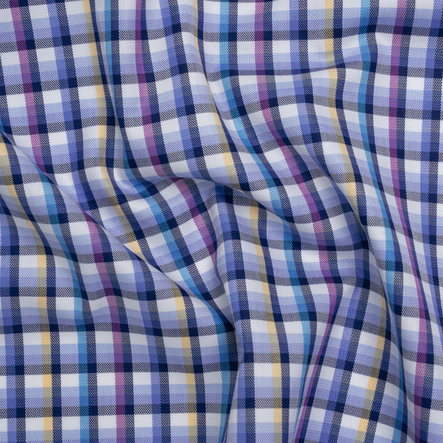 Cotton Twill Shirting - Blue, Magenta and Yellow Plaid - Deadstock