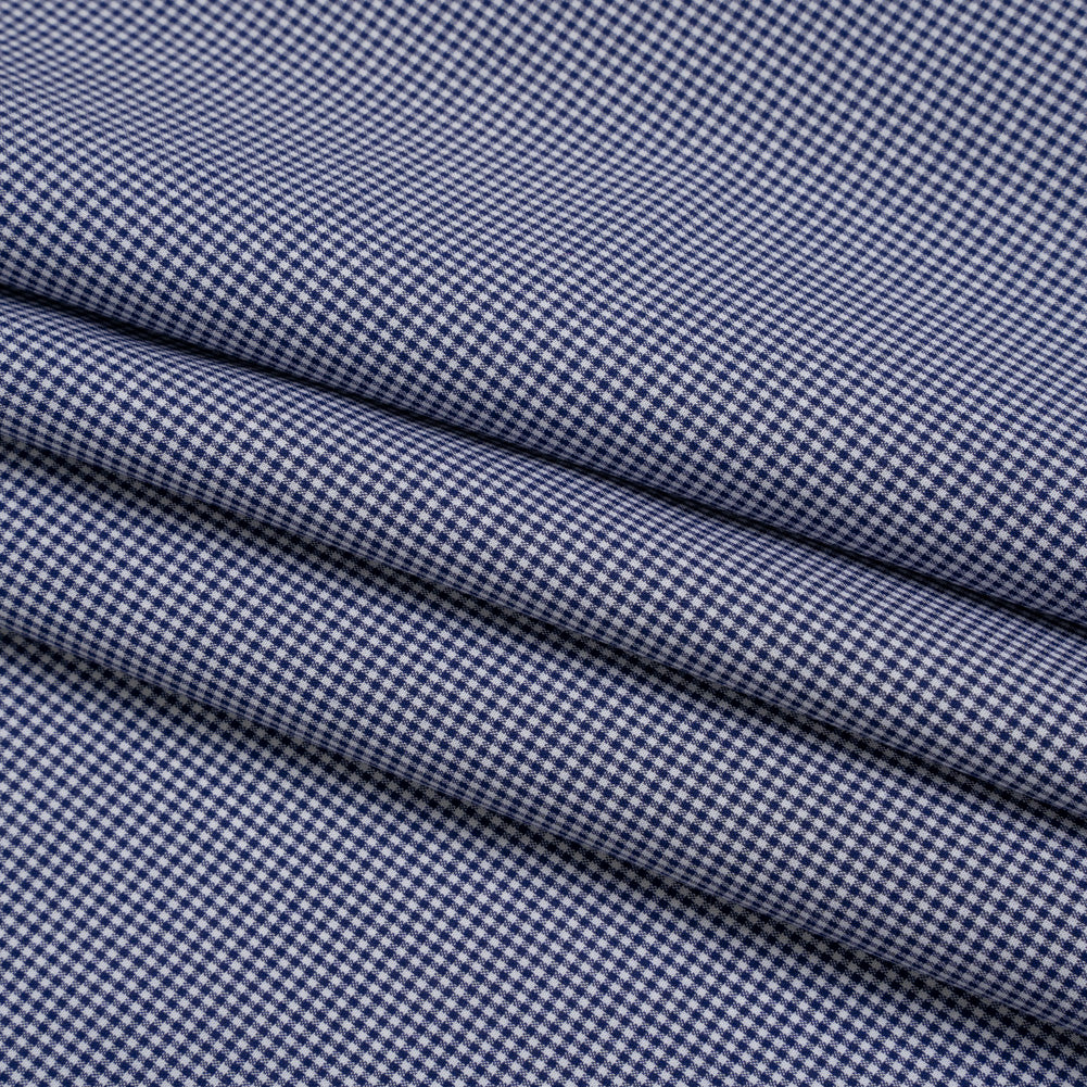 Cotton Gingham Shirting - Navy and White Tiny Checks - Designer Deadstock