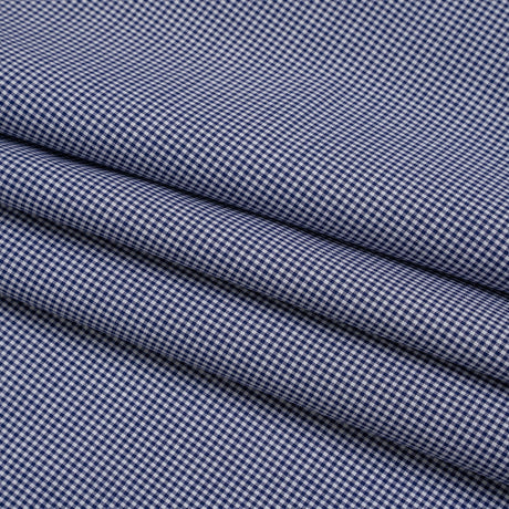 Cotton Gingham Shirting - Navy and White Tiny Checks - Designer Deadstock