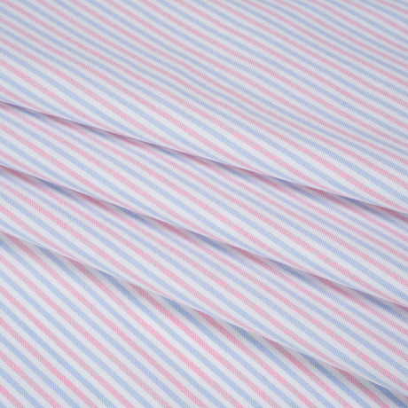 Cotton Oxford Shirting - Pale Blue, Baby Pink and White Candy Stripes - Deadstock