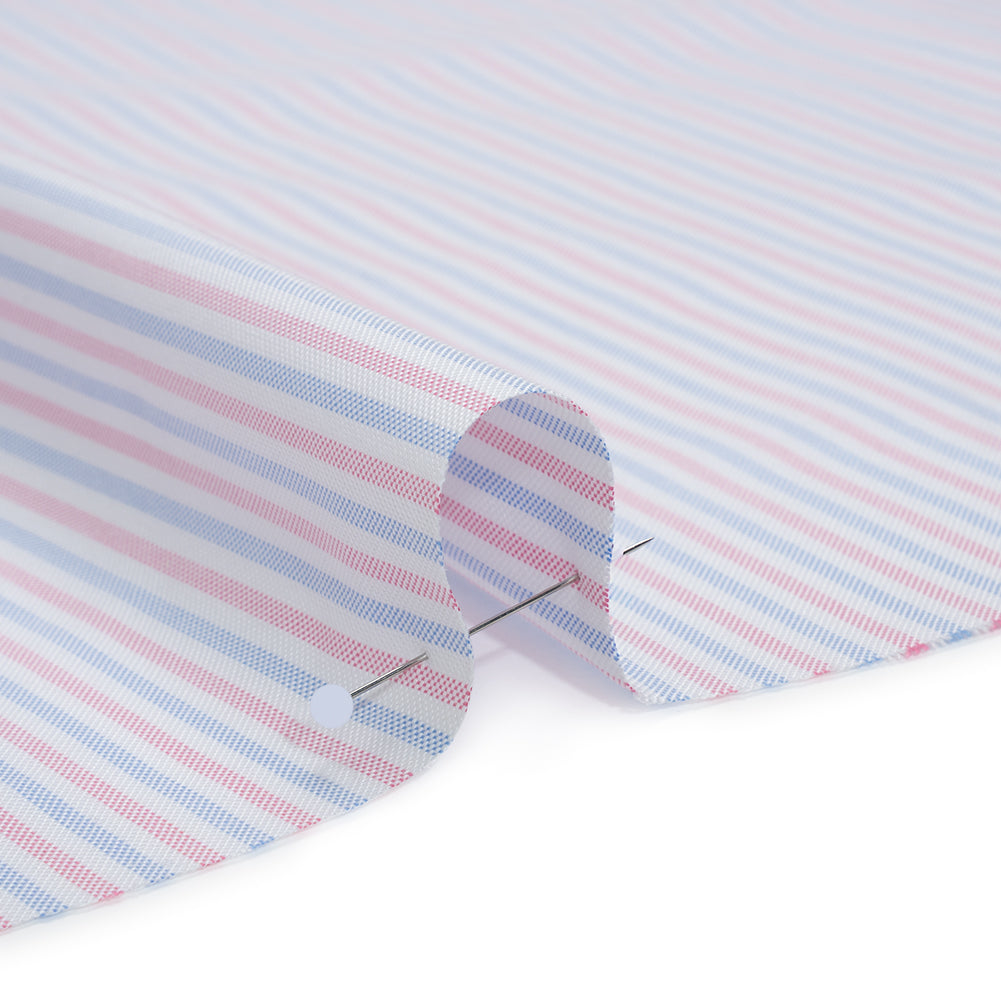 Cotton Oxford Shirting - Pale Blue, Baby Pink and White Candy Stripes - Deadstock