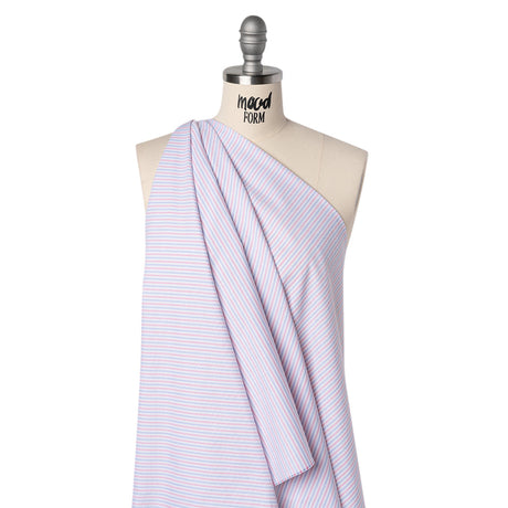 Cotton Oxford Shirting - Pale Blue, Baby Pink and White Candy Stripes - Deadstock