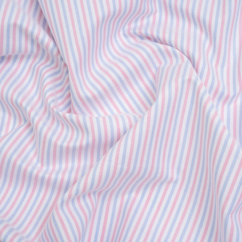 Cotton Oxford Shirting - Pale Blue, Baby Pink and White Candy Stripes - Deadstock
