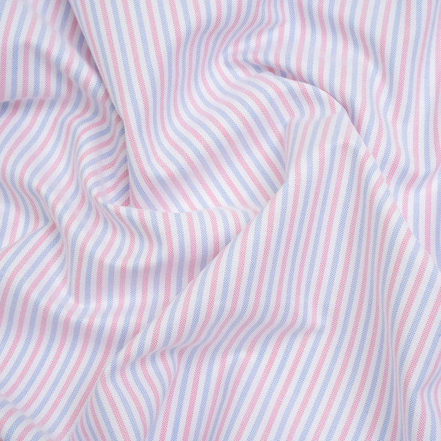 Cotton Oxford Shirting - Pale Blue, Baby Pink and White Candy Stripes - Deadstock