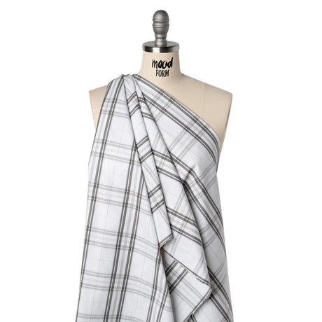 Cotton Oxford Shirting - Greige, Charcoal and White Plaid - Deadstock