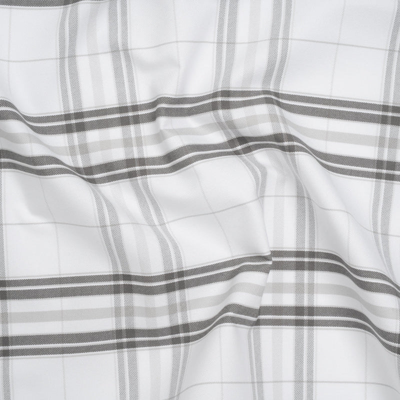 Cotton Oxford Shirting - Greige, Charcoal and White Plaid - Deadstock
