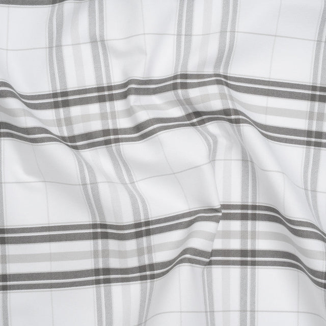 Cotton Oxford Shirting - Greige, Charcoal and White Plaid - Deadstock