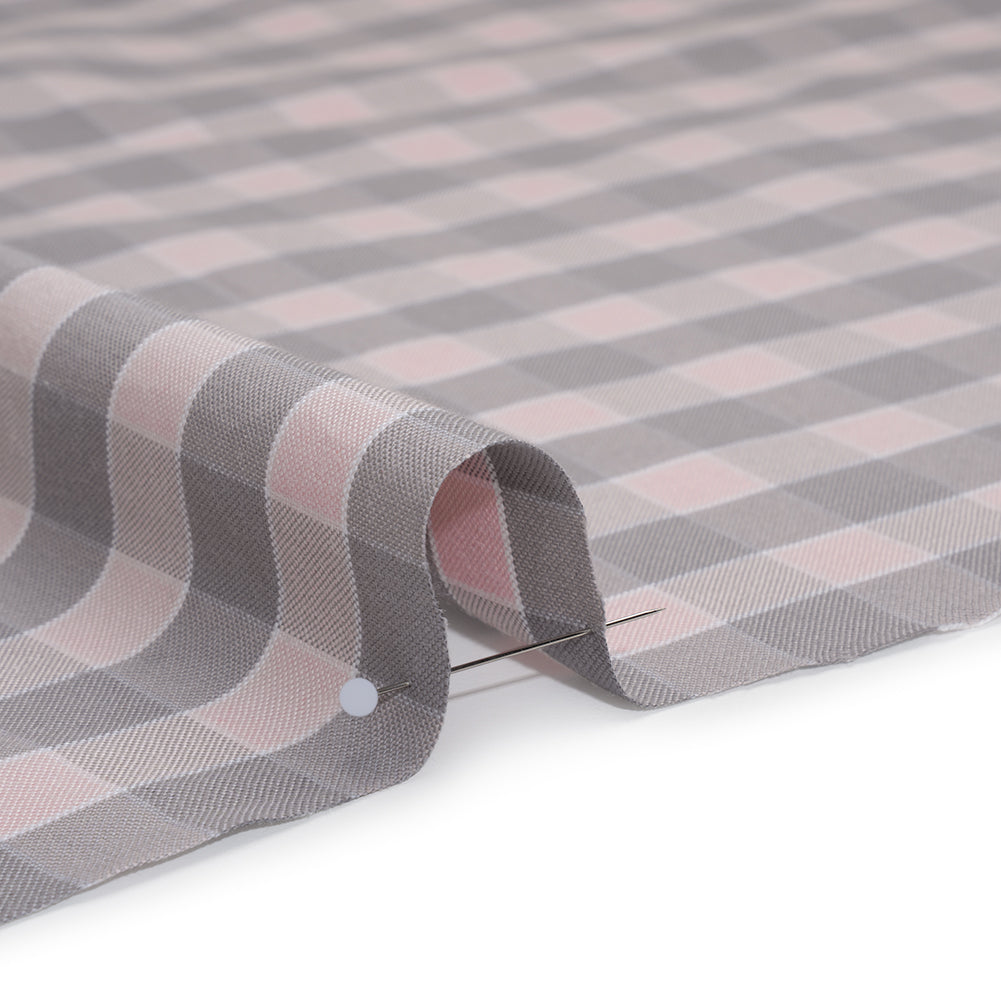 Cotton Oxford Shirting - Pale Pink and Gray Checks - Deadstock