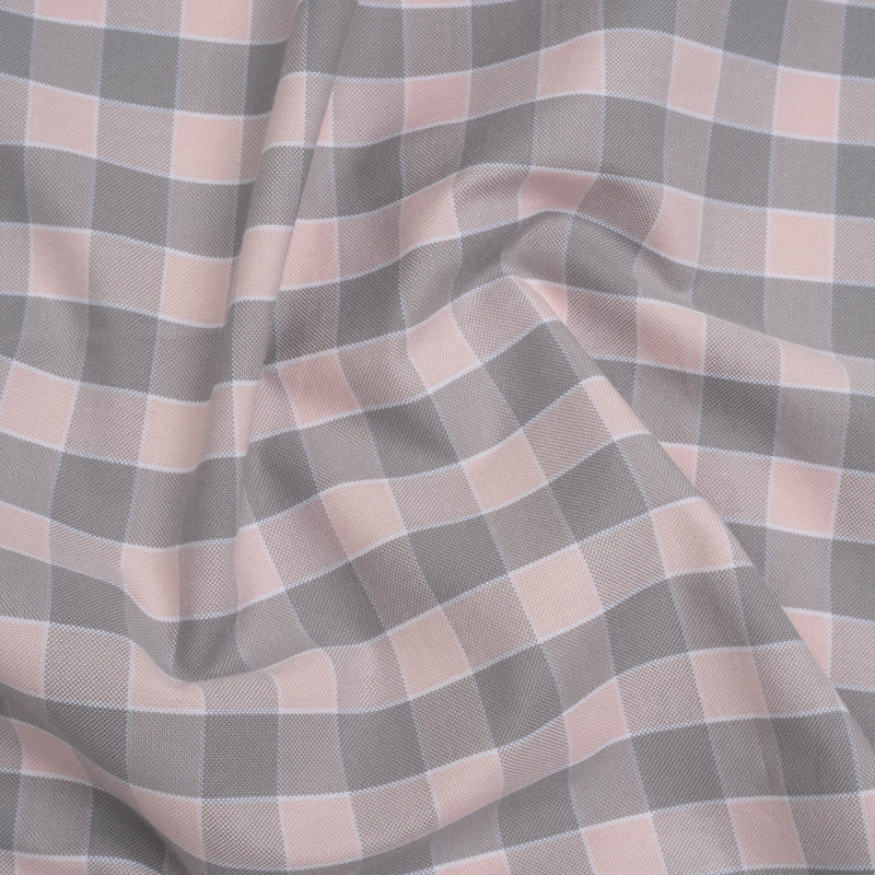 Cotton Oxford Shirting - Pale Pink and Gray Checks - Deadstock