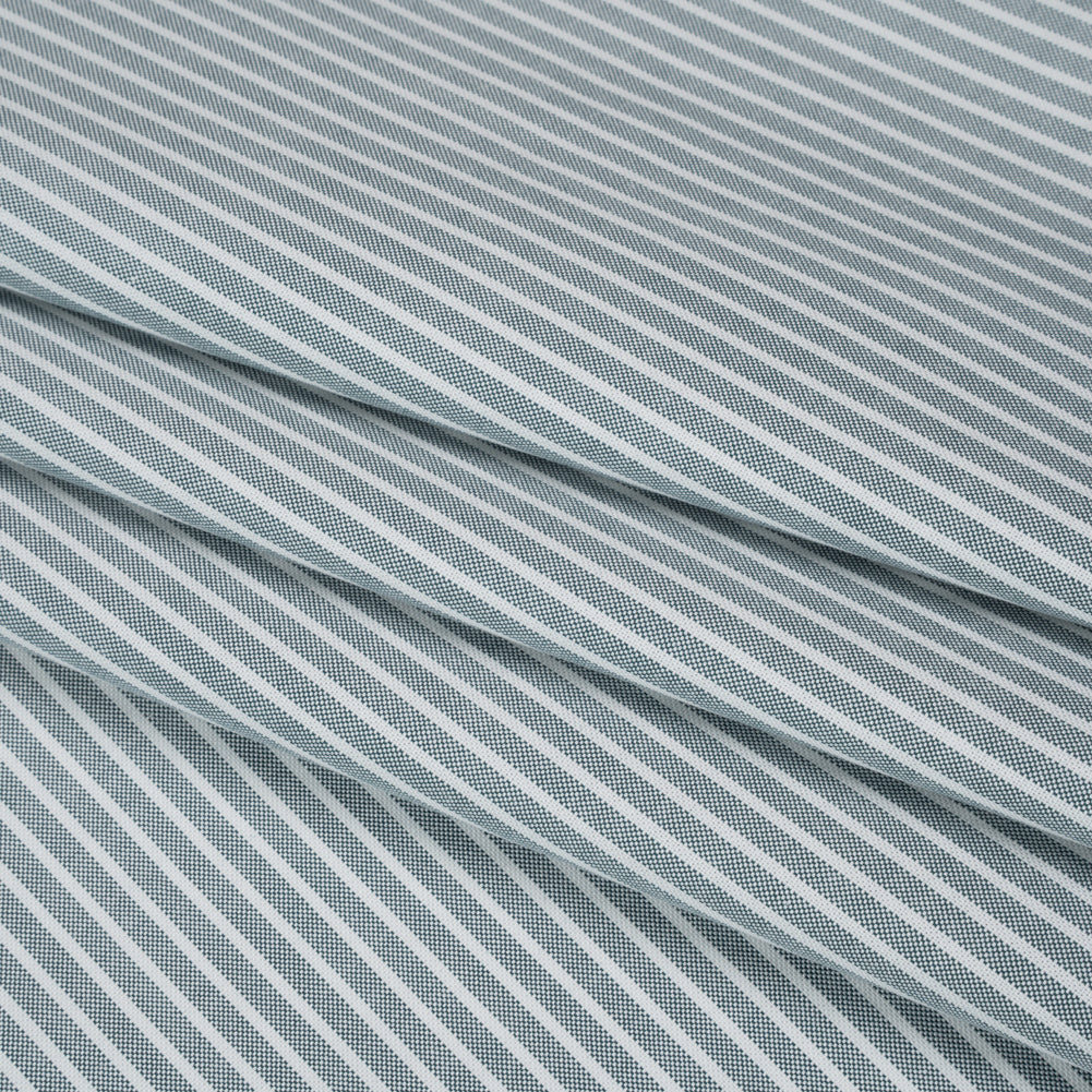 Cotton Oxford Shirting - Dark Teal Green and White Stripes - Deadstock