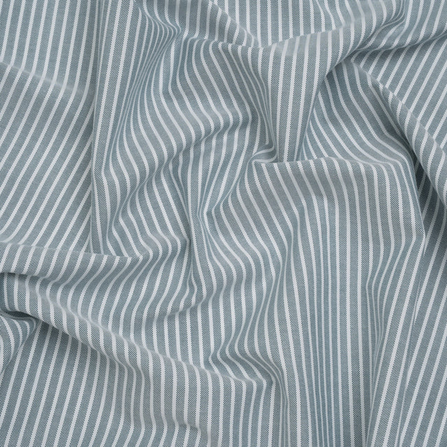 Cotton Oxford Shirting - Dark Teal Green and White Stripes - Deadstock