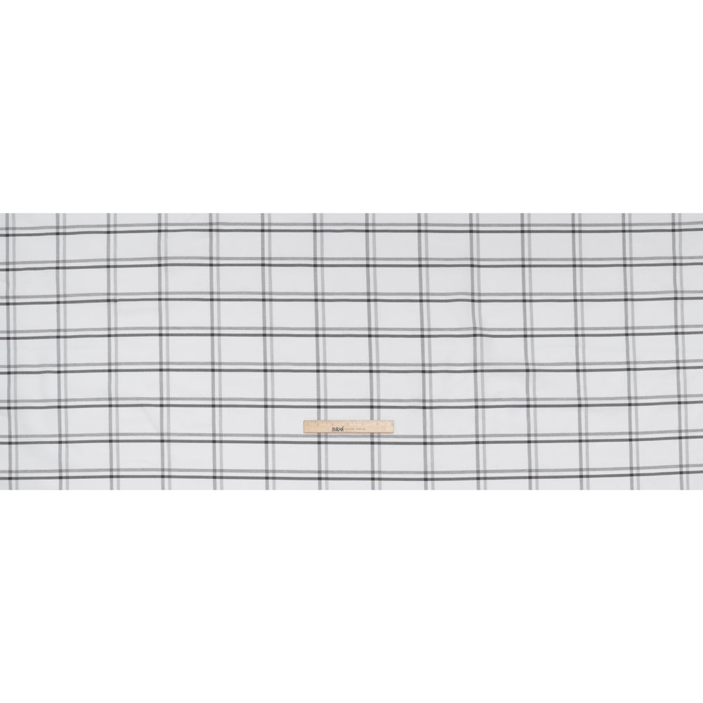 Cotton Oxford Shirting - Charcoal, Light Gray and White Plaid - Deadstock