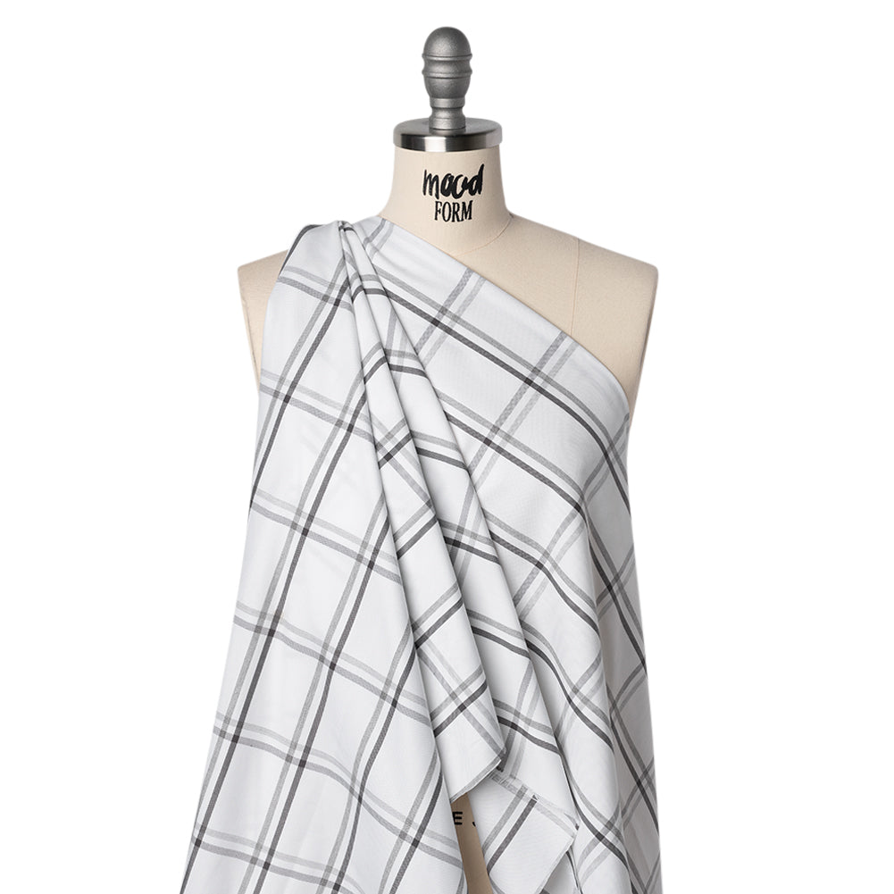 Cotton Oxford Shirting - Charcoal, Light Gray and White Plaid - Deadstock