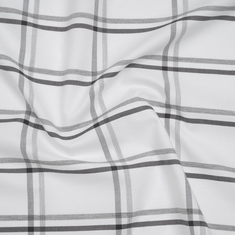 Cotton Oxford Shirting - Charcoal, Light Gray and White Plaid - Deadstock