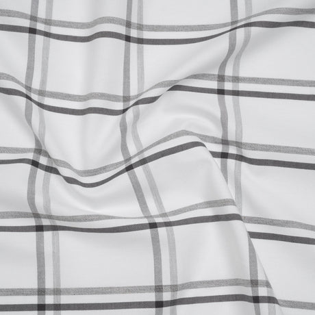 Cotton Oxford Shirting - Charcoal, Light Gray and White Plaid - Deadstock