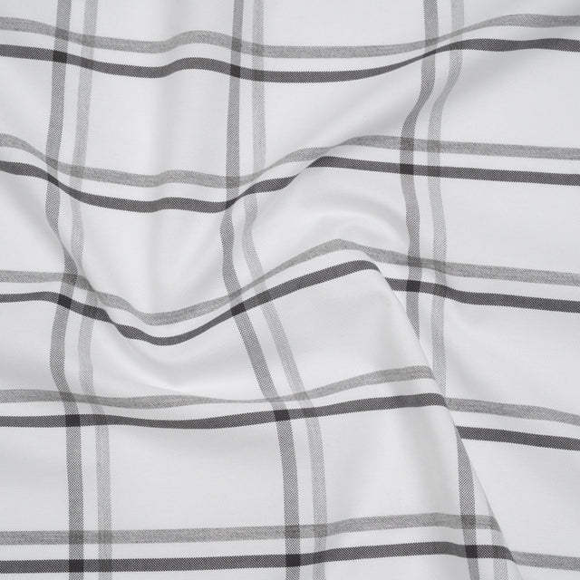 Cotton Oxford Shirting - Charcoal, Light Gray and White Plaid - Deadstock