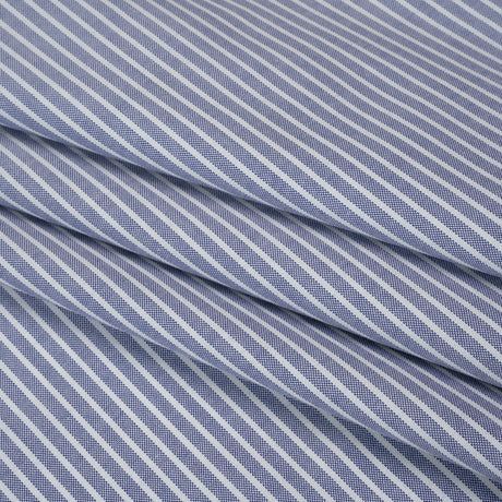 Cotton Oxford Shirting - Dark Blue and White Stripes - Designer Deadstock