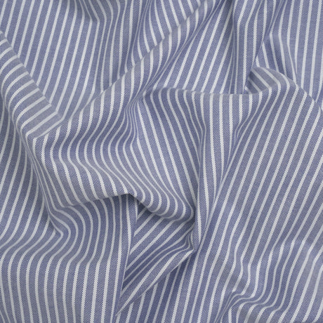 Cotton Oxford Shirting - Dark Blue and White Stripes - Designer Deadstock