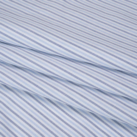 Cotton Oxford Shirting - Sky, Bright Blue and White Candy Stripes - Deadstock