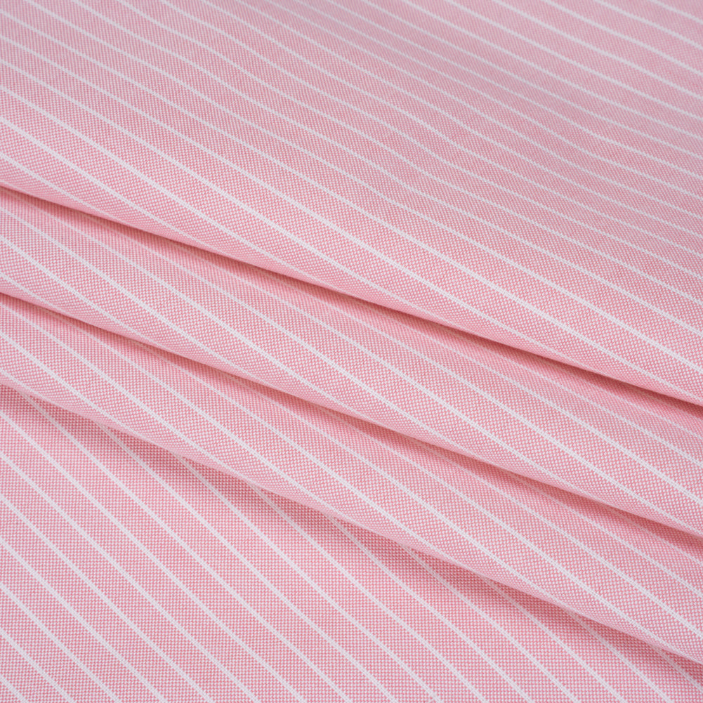 Cotton Oxford Shirting - Light Pink and White Chalk Stripes - Deadstock