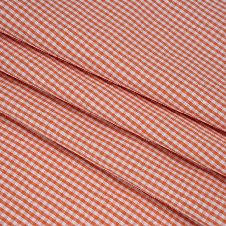Cotton Oxford Shirting - Orange and White Little Gingham Checks - Deadstock