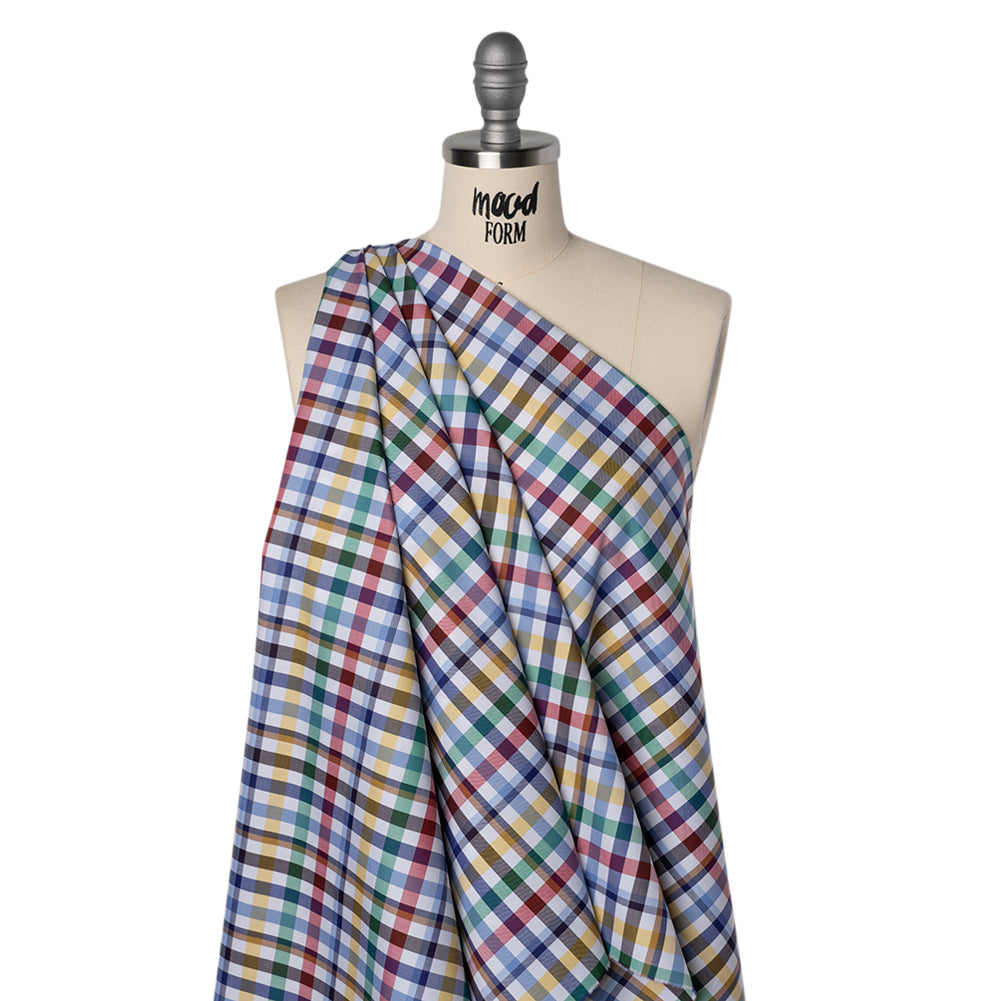 Cotton Twill Shirting - Blue, Red and Green Plaid - Deadstock