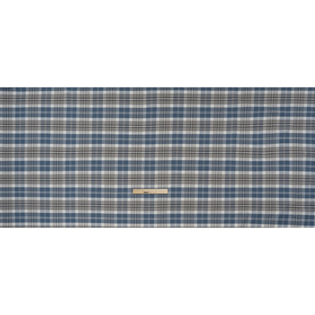 Cotton Oxford Shirting - Country Blue, Steel Gray and Midnight Plaid - Deadstock