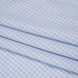 Cotton Twill Shirting - Sky, Medium Blue and White Checked Plaid - Deadstock