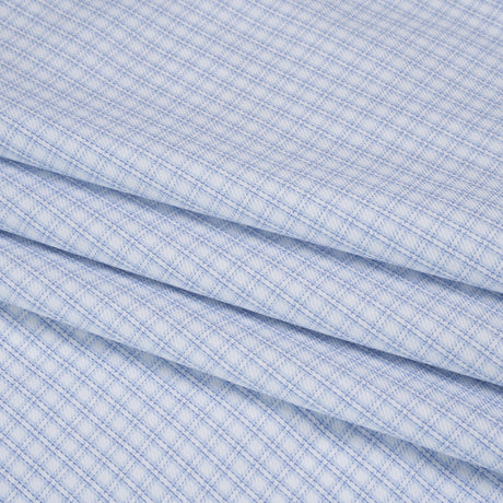 Cotton Twill Shirting - Sky, Medium Blue and White Checked Plaid - Deadstock
