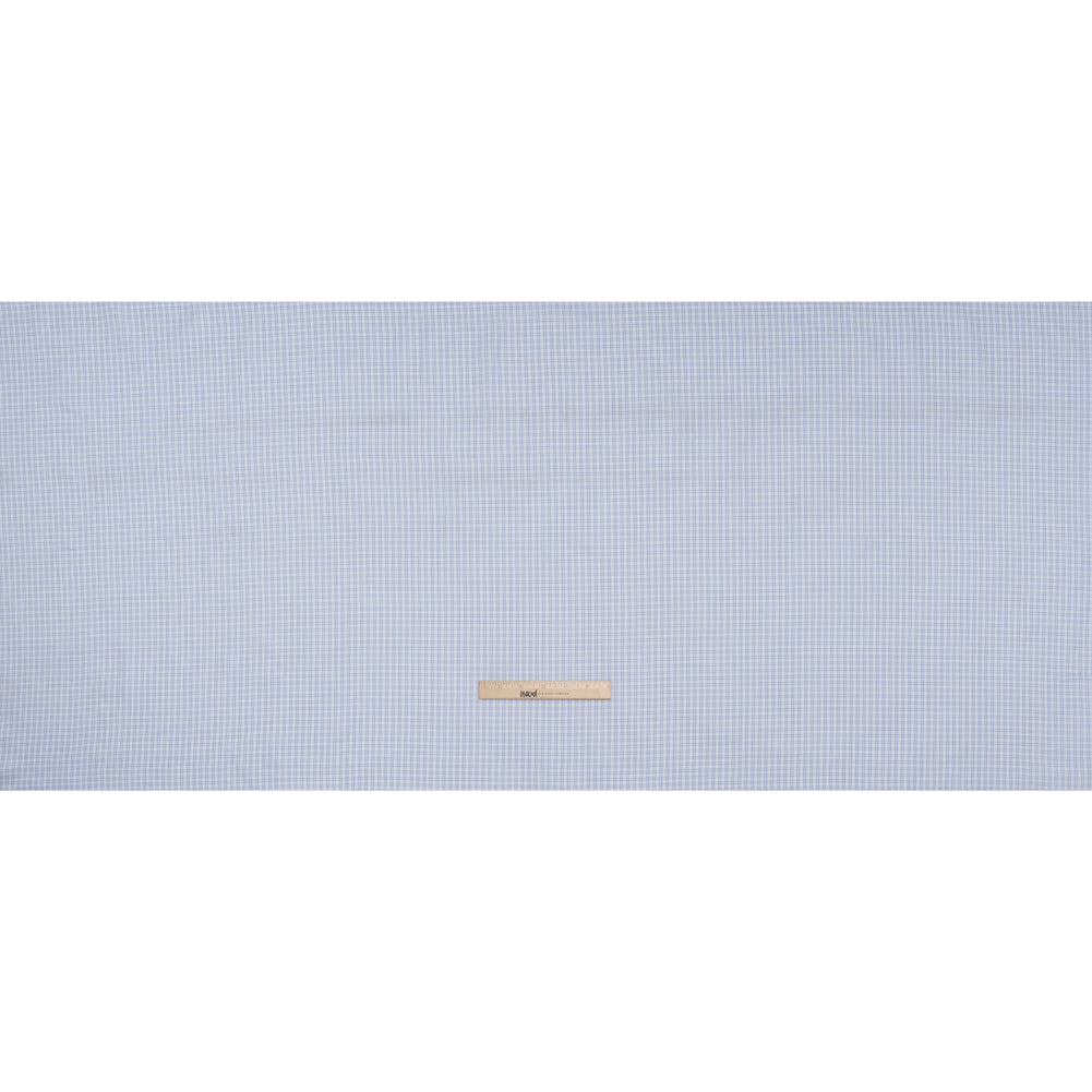 Cotton Twill Shirting - Sky, Medium Blue and White Checked Plaid - Deadstock