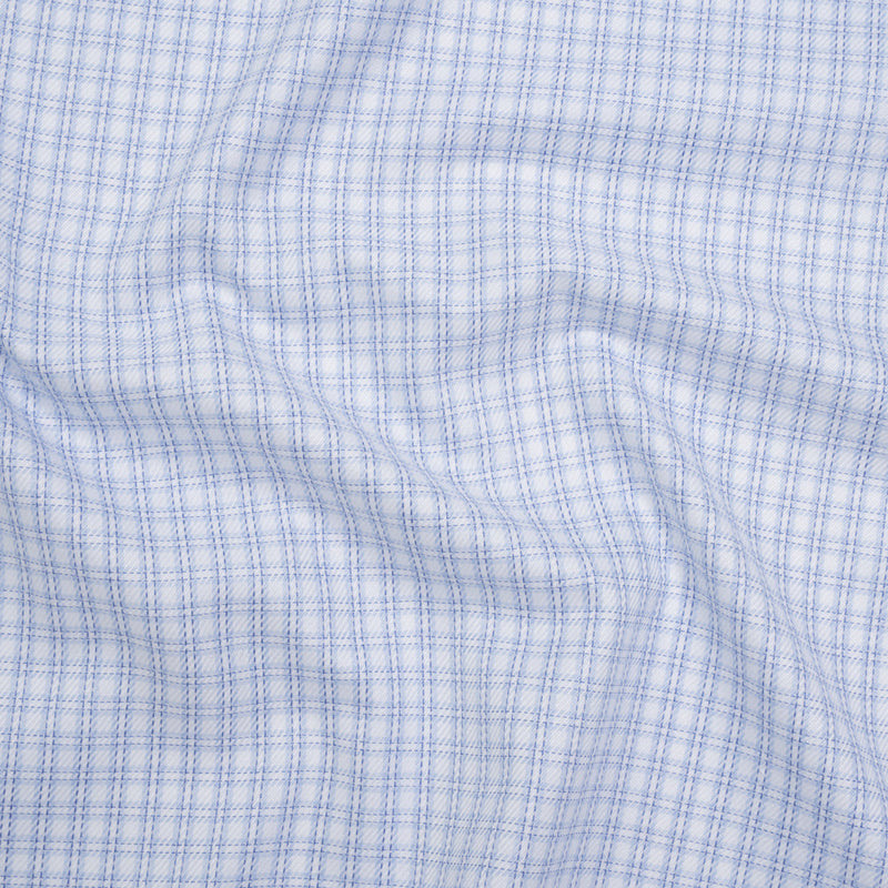 Cotton Twill Shirting - Sky, Medium Blue and White Checked Plaid - Deadstock