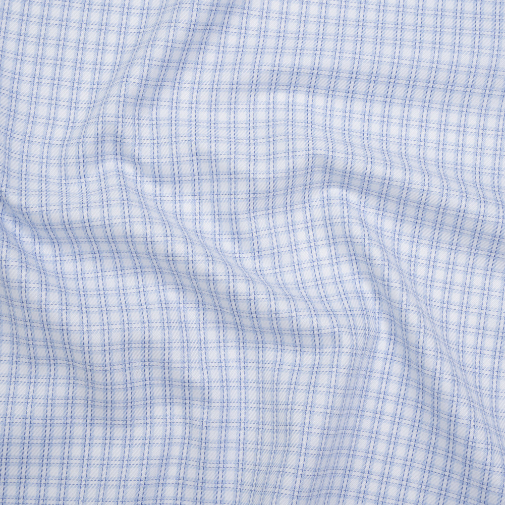 Cotton Twill Shirting - Sky, Medium Blue and White Checked Plaid - Deadstock