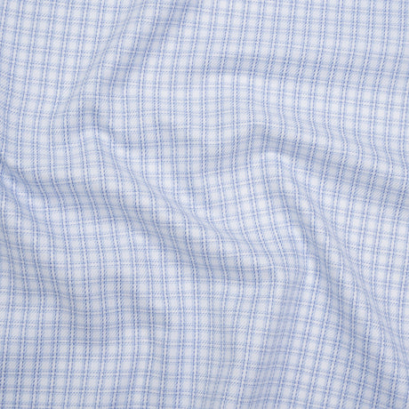 Cotton Twill Shirting - Sky, Medium Blue and White Checked Plaid - Deadstock