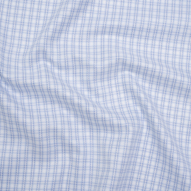 Cotton Twill Shirting - Sky, Medium Blue and White Checked Plaid - Deadstock