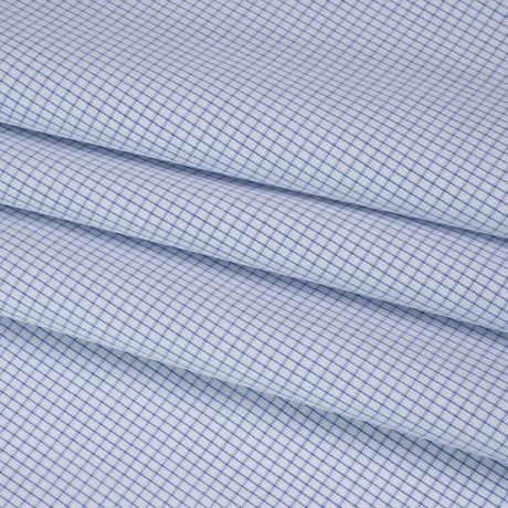 Cotton Twill Shirting - Cobalt Blue and White Mini Windowpane Check - Deadstock
