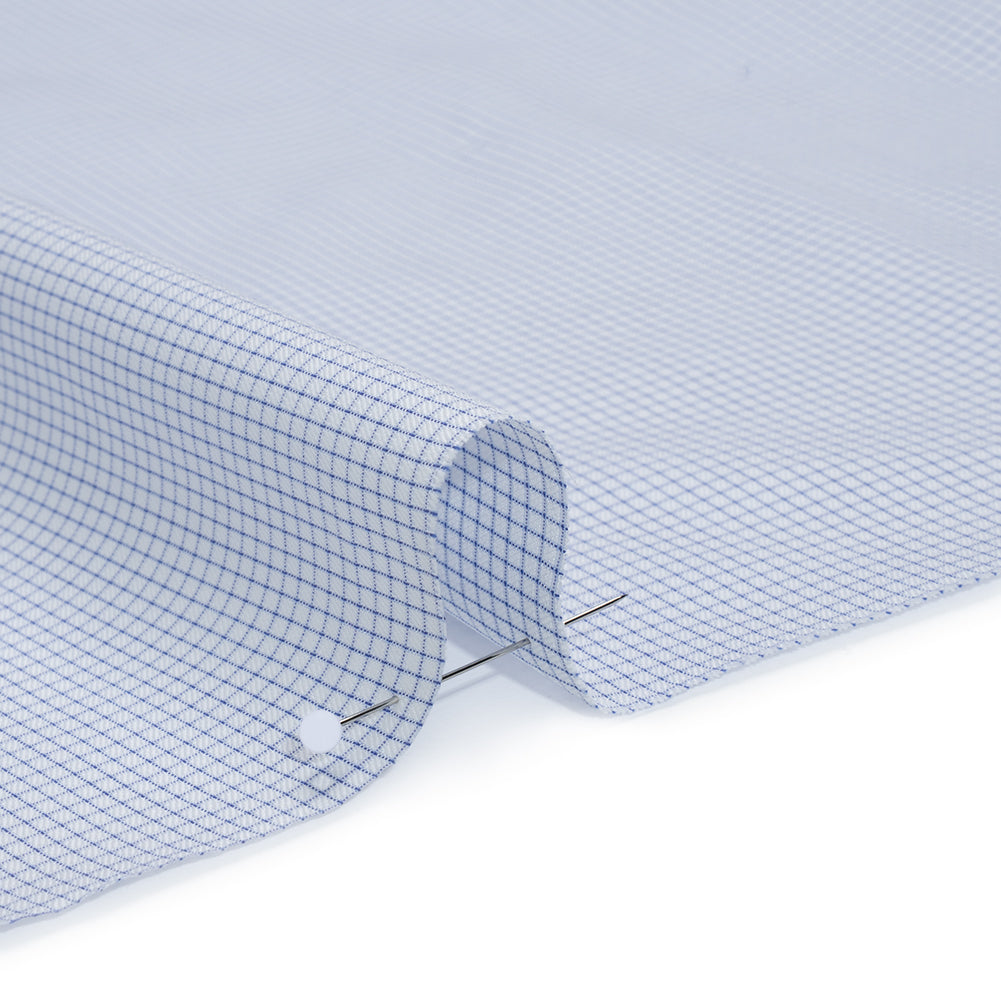 Cotton Twill Shirting - Cobalt Blue and White Mini Windowpane Check - Deadstock