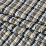 Cotton Oxford Shirting - Midnight Blue, Olive and White Plaid - Deadstock