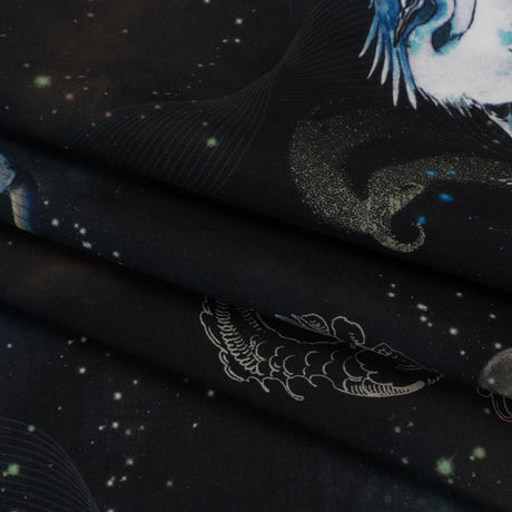 Cotton Voile - Black Celestial Birds - Apollo's Disguise Print - Mood Exclusive Gaia Collection