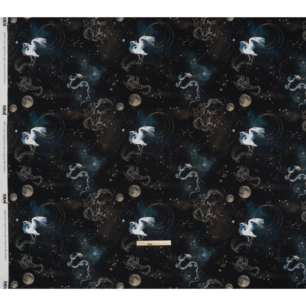 Cotton Voile - Black Celestial Birds - Apollo's Disguise Print - Mood Exclusive Gaia Collection