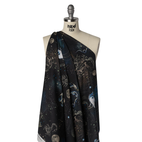 Cotton Voile - Black Celestial Birds - Apollo's Disguise Print - Mood Exclusive Gaia Collection